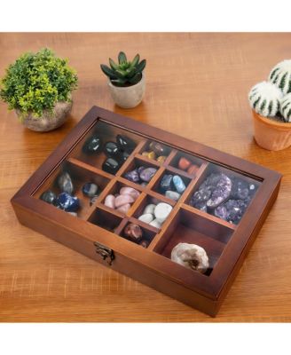 Adjustable Pine Wood Display Box for Collectibles with 12 Sections