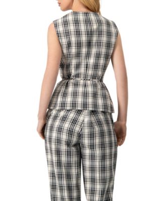 Women's Plaid Vest with Tie Belt