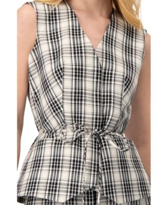 Women's Plaid Vest with Tie Belt