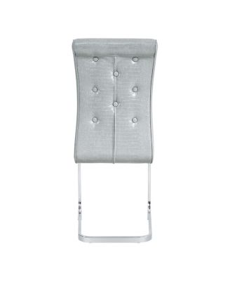 Set of 4 Retro Alligator Upholstered Dining Chairs with Crystal Buckle & Faux Leather