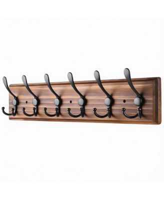 Wooden Wall Coat Rack with 6 Hooks for Coats, Jackets, Hats