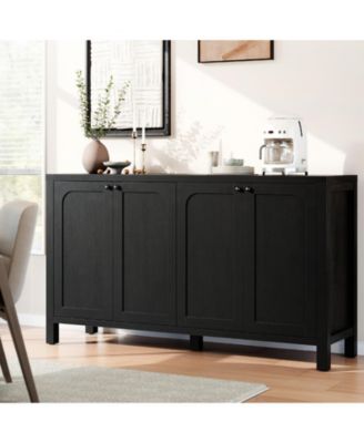 55" Black Sideboard Buffet Cabinet Modern Storage Credenza with Doors Heavy Duty Wood Media Console for Living Room Hallway Entryway