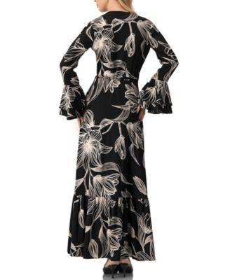 Women's Long Black Dress with Floral Print