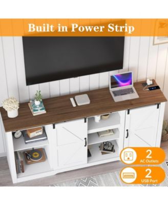 Farmhouse TV Stand for Televisions Up to 80 in, Sliding Barn Doors and Storage Cabinets for Living Room