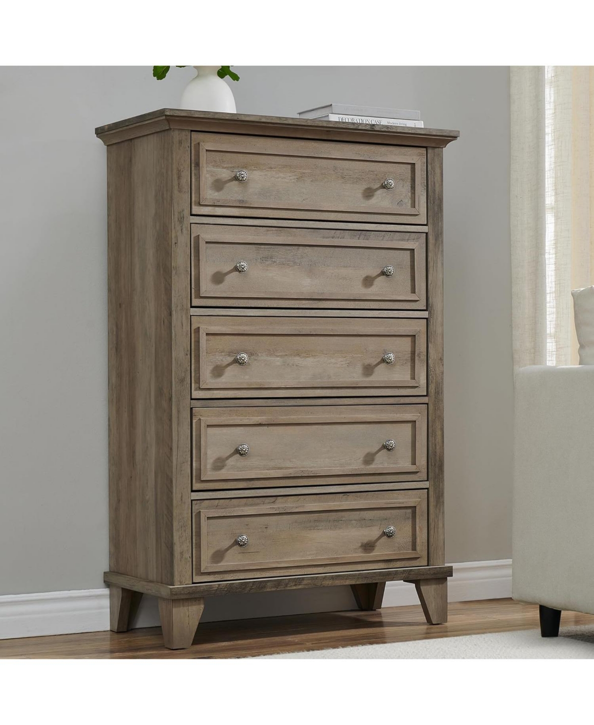 gaomon 5 Drawer Dresser for Bedroom, Drawer of Chest with Metal Handles, Tv Stand, Closet Organizers and Storage Clothes - Grey