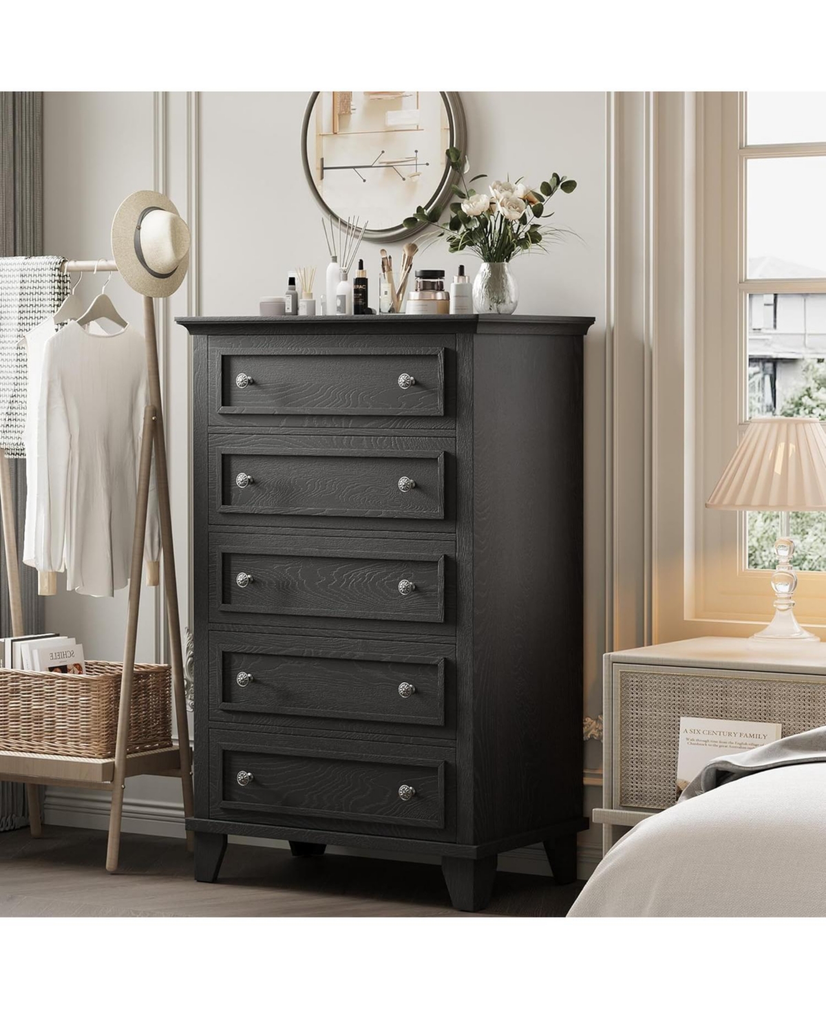 gaomon 5 Drawer Dresser for Bedroom, Drawer of Chest with Metal Handles, Tv Stand, Closet Organizers and Storage Clothes - Black