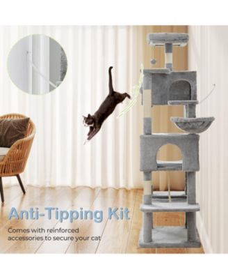 66in Cat Tree Tower: Large Multi-Cat Climbing, Extended Platform, Hammock, Pet House