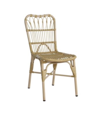 Set of 2 Natural Outdoor PE Wicker Patio Dining Chairs Hand Woven Iron Frame for Backyard Poolside Garden