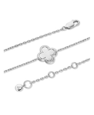 Contour-lined Clover Bracelet in Rhodium Plated Sterling Silver, Adj 6.5/7.0/7.5 inch