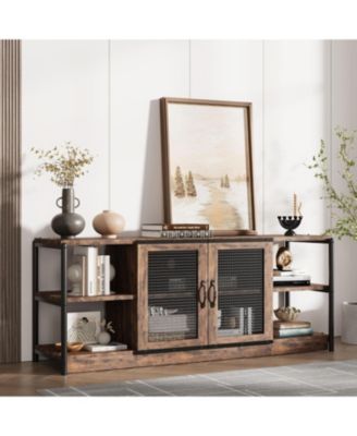 Farmhouse TV Stand for inches TVs, Entertainment Center with Storage Cabinet and Mesh Doors