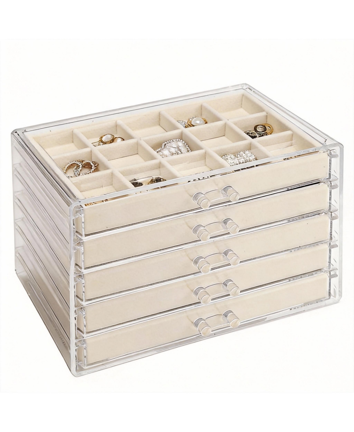 Yigii 5-Drawer Jewelry Organizer with Adjustable Velvet Trays - White