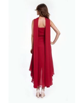 Women's Janie Square Neck Midi Dress with Chiffon Scarf Detail