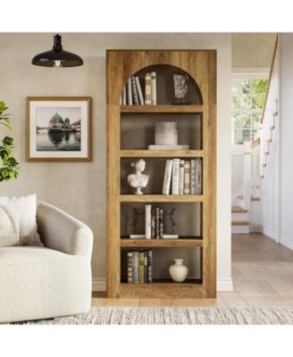 70.8 Inches Modern Wooden Bookcase, 5-Tier Arched Bookshelf,Open Display Storage Shelf Organizer