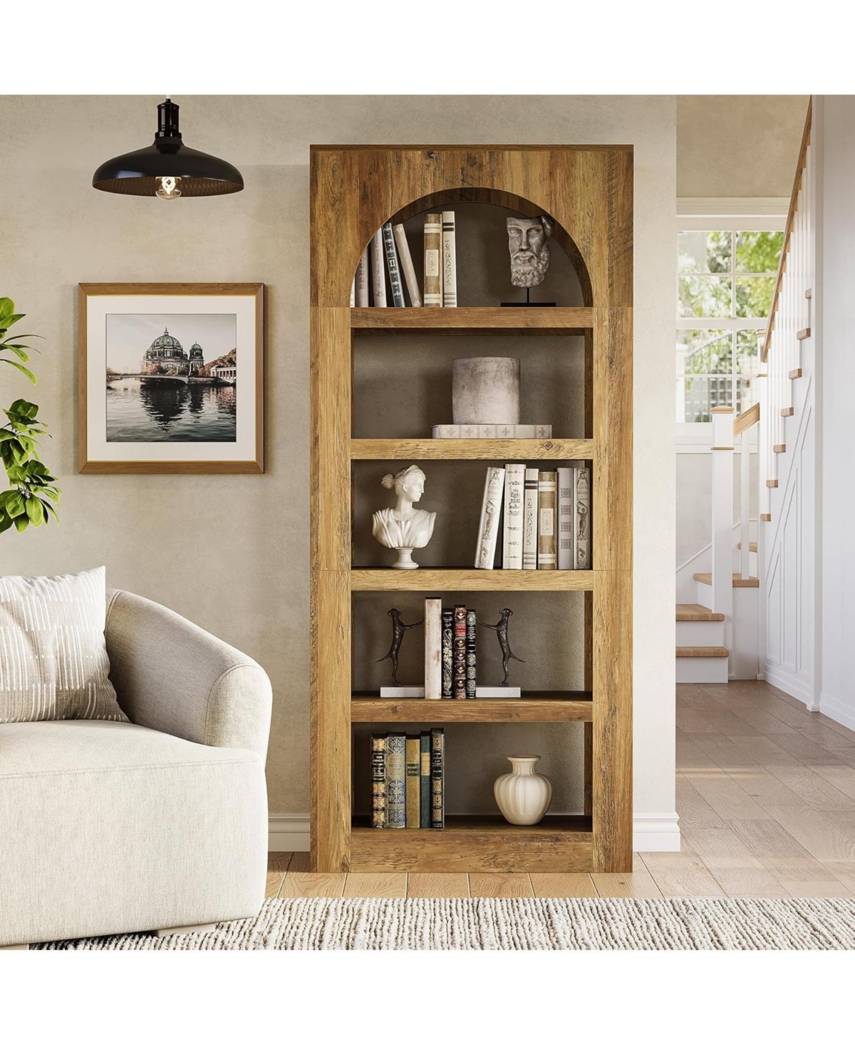 Tribesigns 70.8 Inches Modern Wooden Bookcase, 5-Tier Arched Bookshelf,Open Display Storage Shelf Organizer