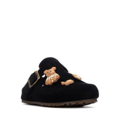 Women's Suede Clogs With Teddy Bear Charms