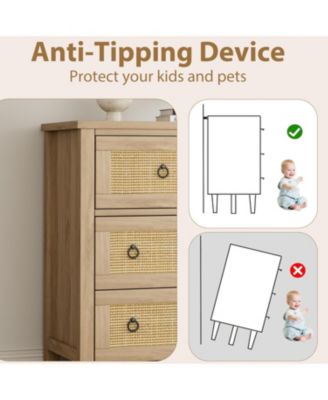 Dresser for Bedroom Rattan Chest of Dressers 29 in Tall Dresser for Closet with 3 Rattan Drawers Boho Night Stand Large Clothes Storage Cabinet