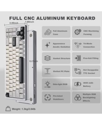 AL71 75% Mechanical Keyboard,Full Aluminum CNC,Hot Swappable Gasket,2.4GHz Wireless BT5.0/USB-C Wired,NKRO Programmable RGB Backlight Creamy