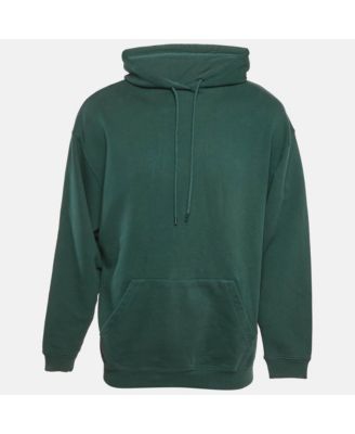 Men's Green Logo Print Cotton Knit Hoodie