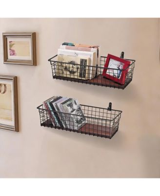 2 Pack Metal Wire Wall Baskets with Handles for Home Decor