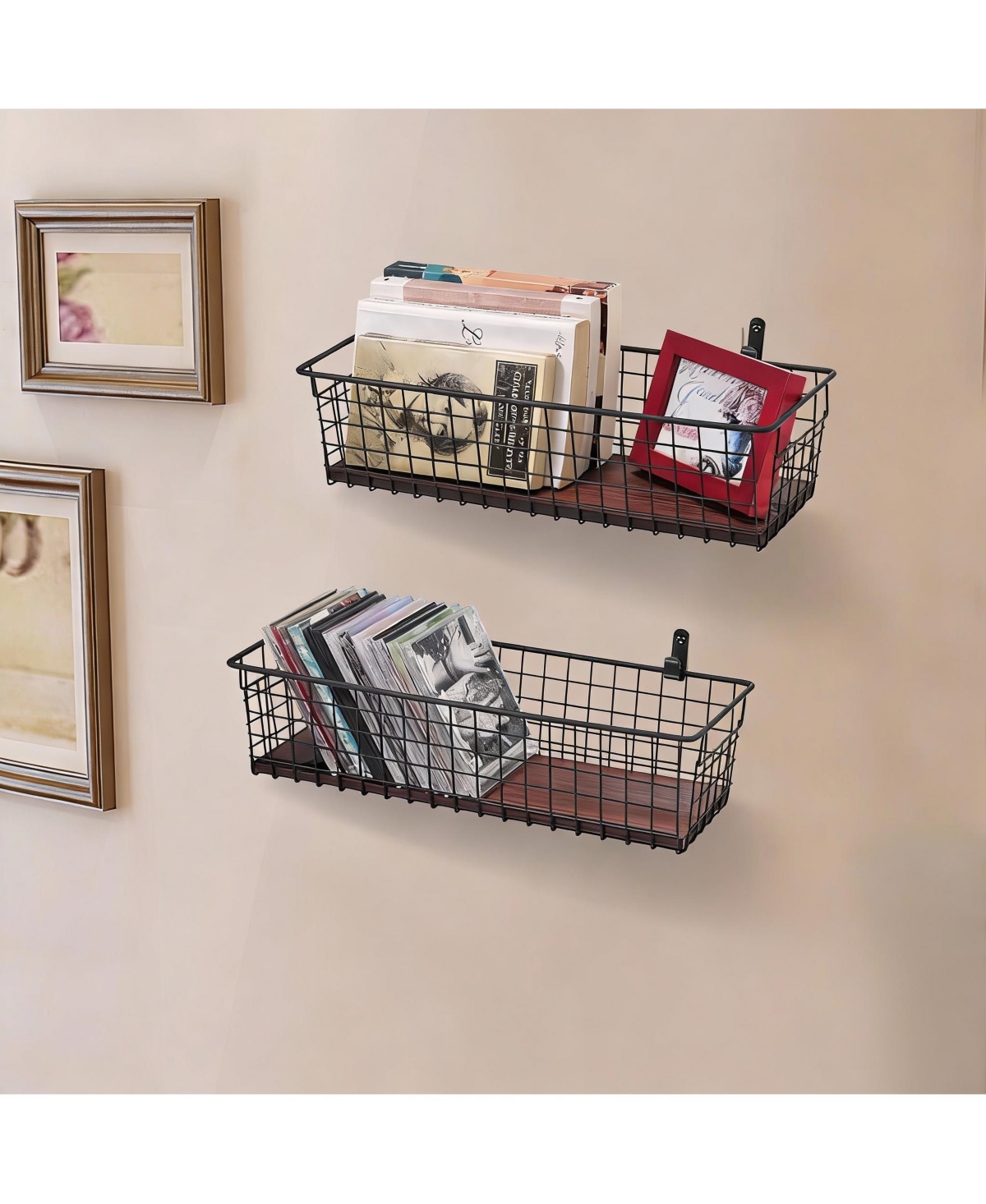 Yigii 2 Pack Metal Wire Wall Baskets with Handles for Home Decor