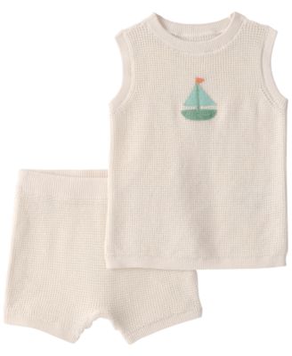 Baby Boys' Sailboat Print Crochet Crewneck Top & Shorts, 2-Piece Set