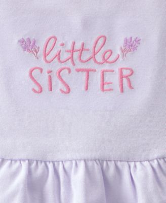 Baby Girls' 'Little Sister' Printed Short-Sleeve Bodysuit & Pants, 2-Piece Set