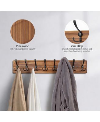 Wooden Wall Coat Rack with 8 Hooks for Coats, Jackets, Hats