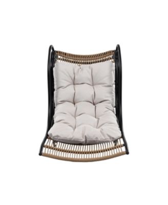 3 Piece Black Natural Beige Wicker Outdoor Patio Furniture Set with Lounge Chair Side Table Ottoman and Cushions for Garden Deck Porch