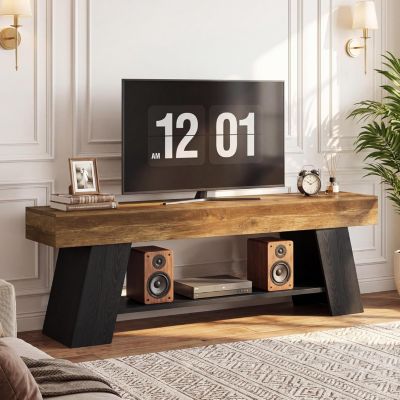 63" Industrial TV Stand for 55/65/70 Inch TVs, Rustic Wooden Media Console, Farmhouse Entertainment Center