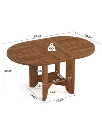 59-Inch Round Dining Table for 4-6, Modern Oval Kitchen Table with Storage Shelf for Dining Room, Living Room, Walnut