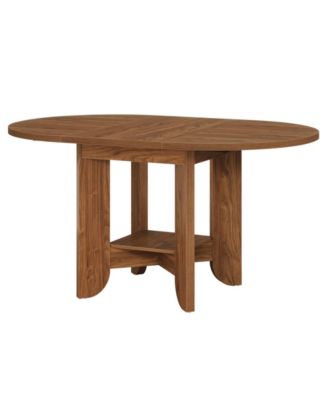 59-Inch Round Dining Table for 4-6, Modern Oval Kitchen Table with Storage Shelf for Dining Room, Living Room, Walnut