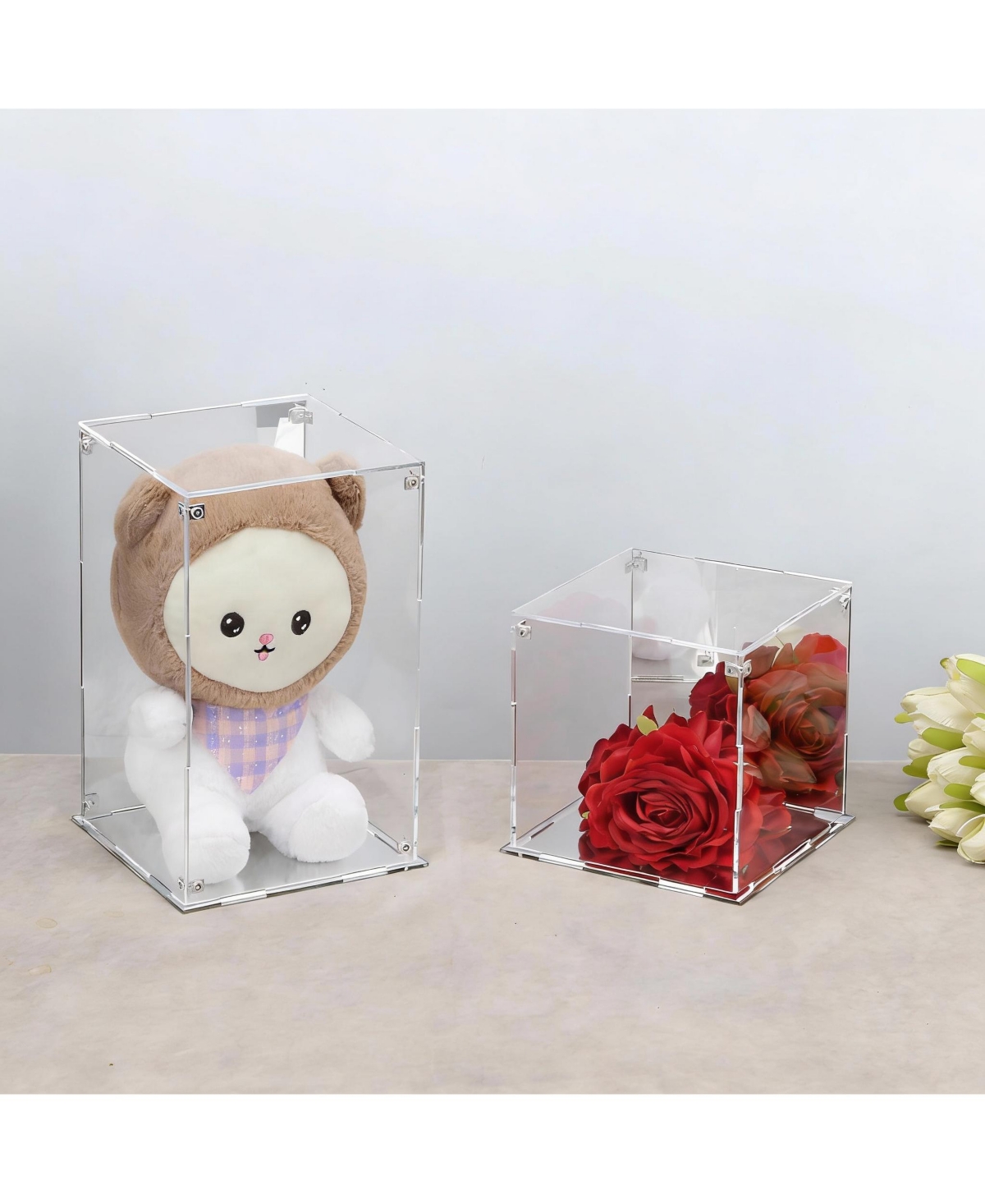 Yigii Clear Acrylic Display Case with Mirrored Base for Collectibles