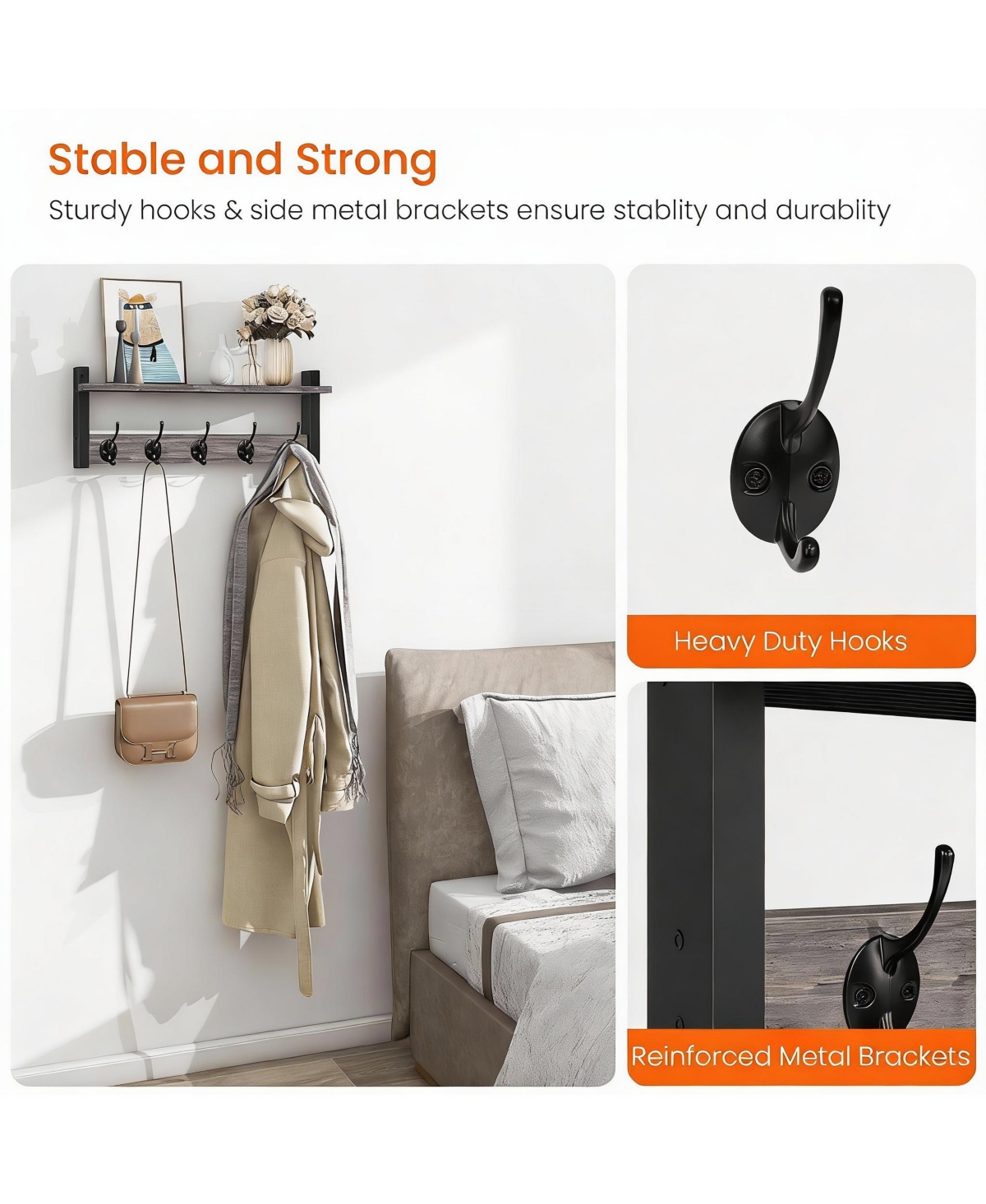 Yigii Coat Rack with Shelf - Modern Design, Sturdy, Easy Assembly