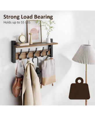 5-Hook Wall Coat Rack with Shelf, 55lbs Capacity, Space Saving, DIY Install