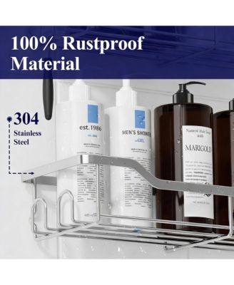 Stainless Steel Adhesive Shower Caddy, 2-Pack, Rustproof, 8 Hooks, No Drill
