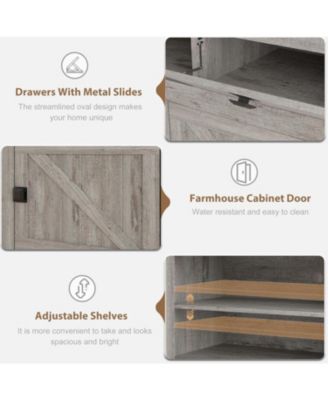 Farmhouse TV Stand for 75/80 Inch TVs, 70" Long Entertainment Center with 4 Storage Drawers & 3 Open Shelf