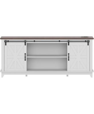 66" Farmhouse Home TV Stand for Up to 75" Television, Entertainment Center with Storage & Adjustable Shelf