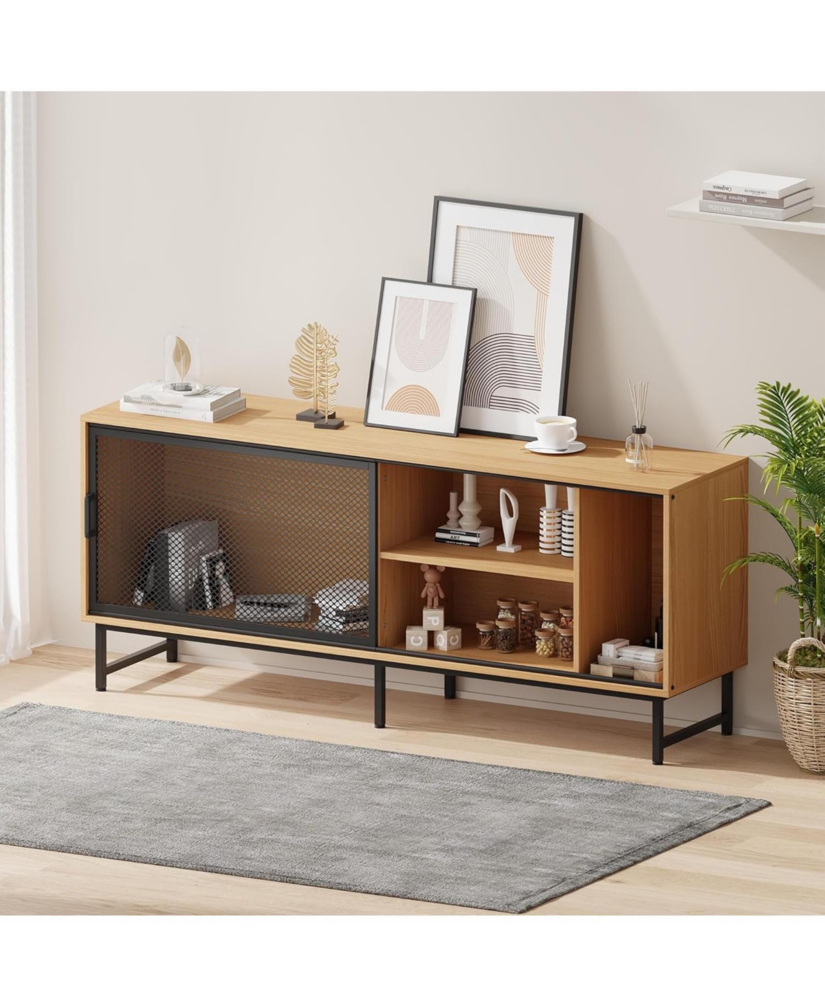 gaomon Modern Farmhouse Tv Stand with Sliding Mesh Doors, 63" Wood Entertainment Center for 65 Inch Tv