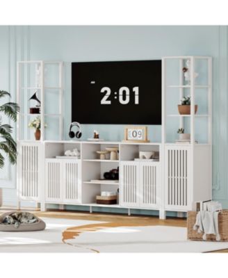 Farmhouse TV Stand for TVs Up to 70 in, Entertainment Center with Bookshelves, Media Center