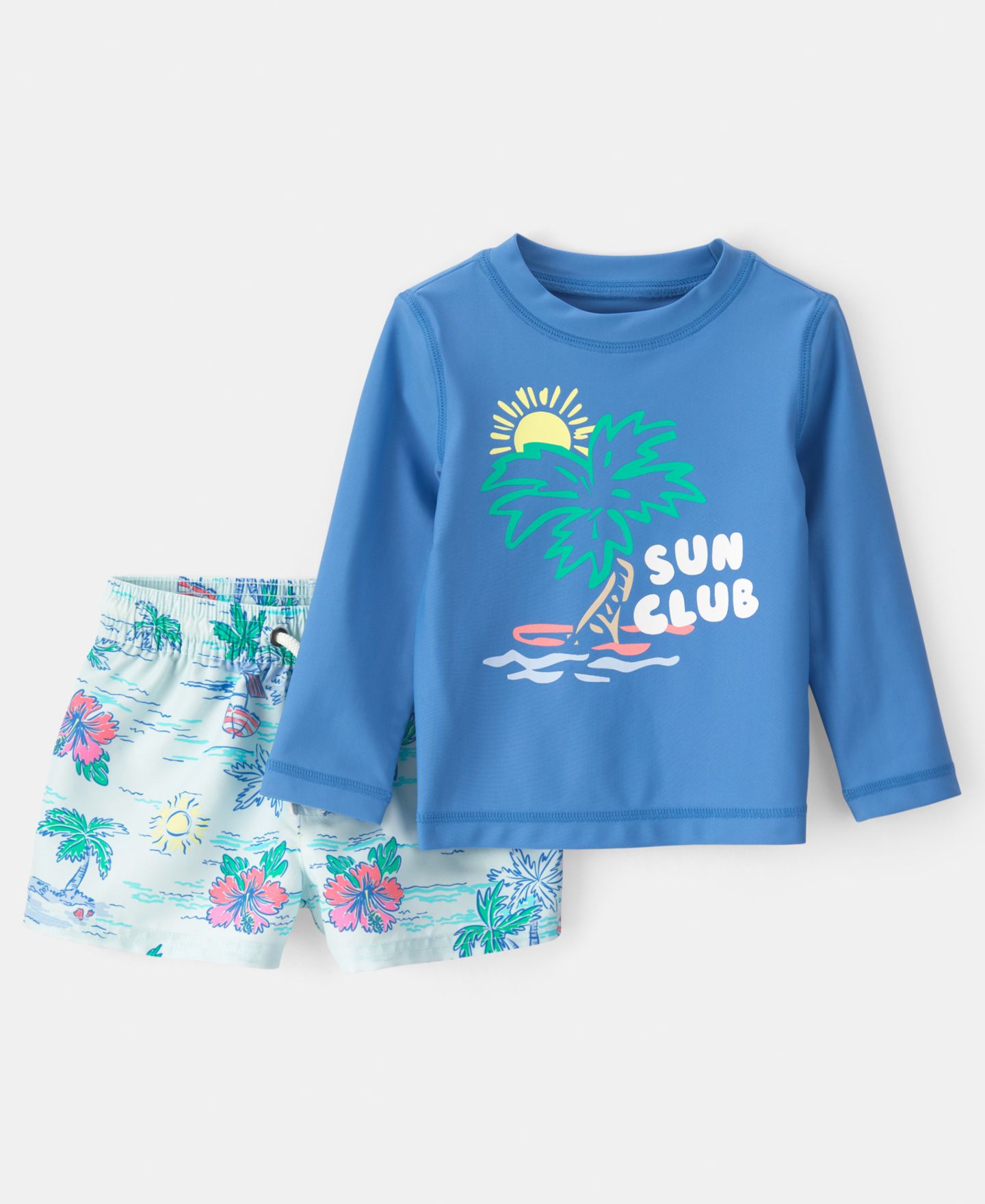 Carter's Baby Boys' Tropical Beach Rashguard Trunk, 2-Piece Set, цвет: Синий / Зелёный — фото 1