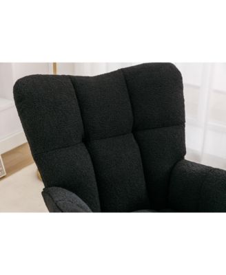 Black Teddy Fabric Nursery Rocking Glider Chair with Wooden Frame Metal Base Rocking Legs 250 LBS Capacity for Living Room Bedroom Indoor