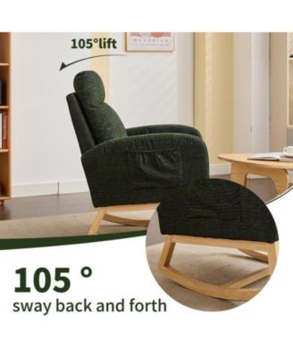 Modern Accent Upholstered Nursery Glider Rocking Chair with Solid Wood Legs Side Pocket High Backrest 300LBS Capacity for Living Room