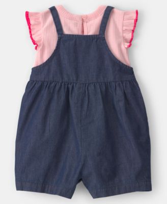 Baby Girls' Ruffled Sleeve T-Shirt and Chambray Romper, 2-Piece Set