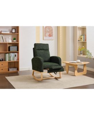 Modern Accent Upholstered Nursery Glider Rocking Chair with Solid Wood Legs Side Pocket High Backrest 300LBS Capacity for Living Room