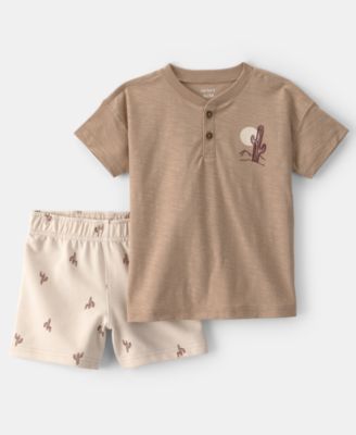 Boys' Toddler 2T-5T Desert Cactus Henley Top and Shorts, 2-Piece Set