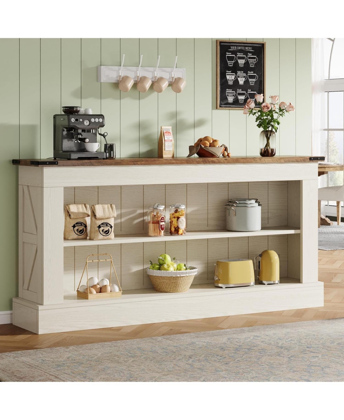 Tribesigns Farmhouse Tv Stand for 70-Inch Tv, 63" Entertainment Center with Storage, Modern Media Console Table