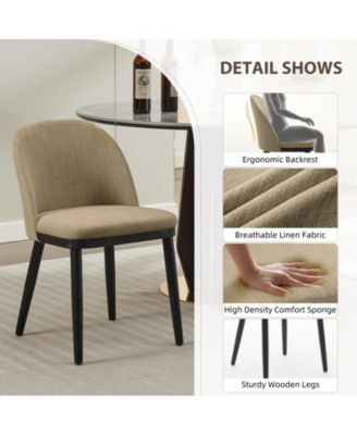 Set of 2 Modern Fabric Upholstered Dining Chairs, Curved Back Kitchen Side Seating with Solid Wood Legs