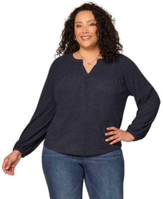 Plus Size Blouson Long-Sleeve Relaxed Top