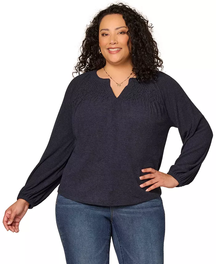 Plus Size Blouson Long-Sleeve Relaxed Top - thumbnail 4