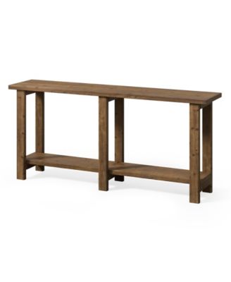 Solid Wood Console Table, 70.9-Inch Extra Long Wooden Sofa Table Behind Couch, Natural Brown